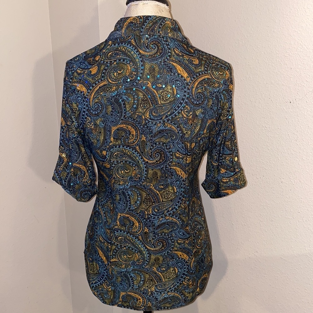 Rebecca Malone sequin shirt button down blouse S​ - Picture 2 of 8